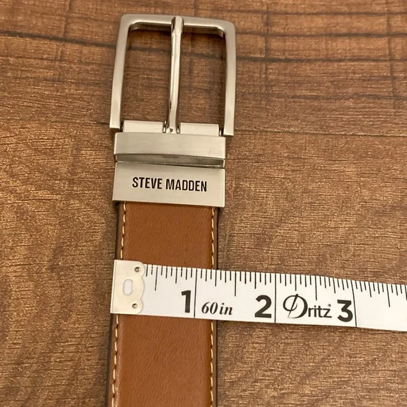 Steve Madden Brown Leather Belt Silver Buckle Reversible Black Men’s L 38/40 NWT - Picture 8 of 10
